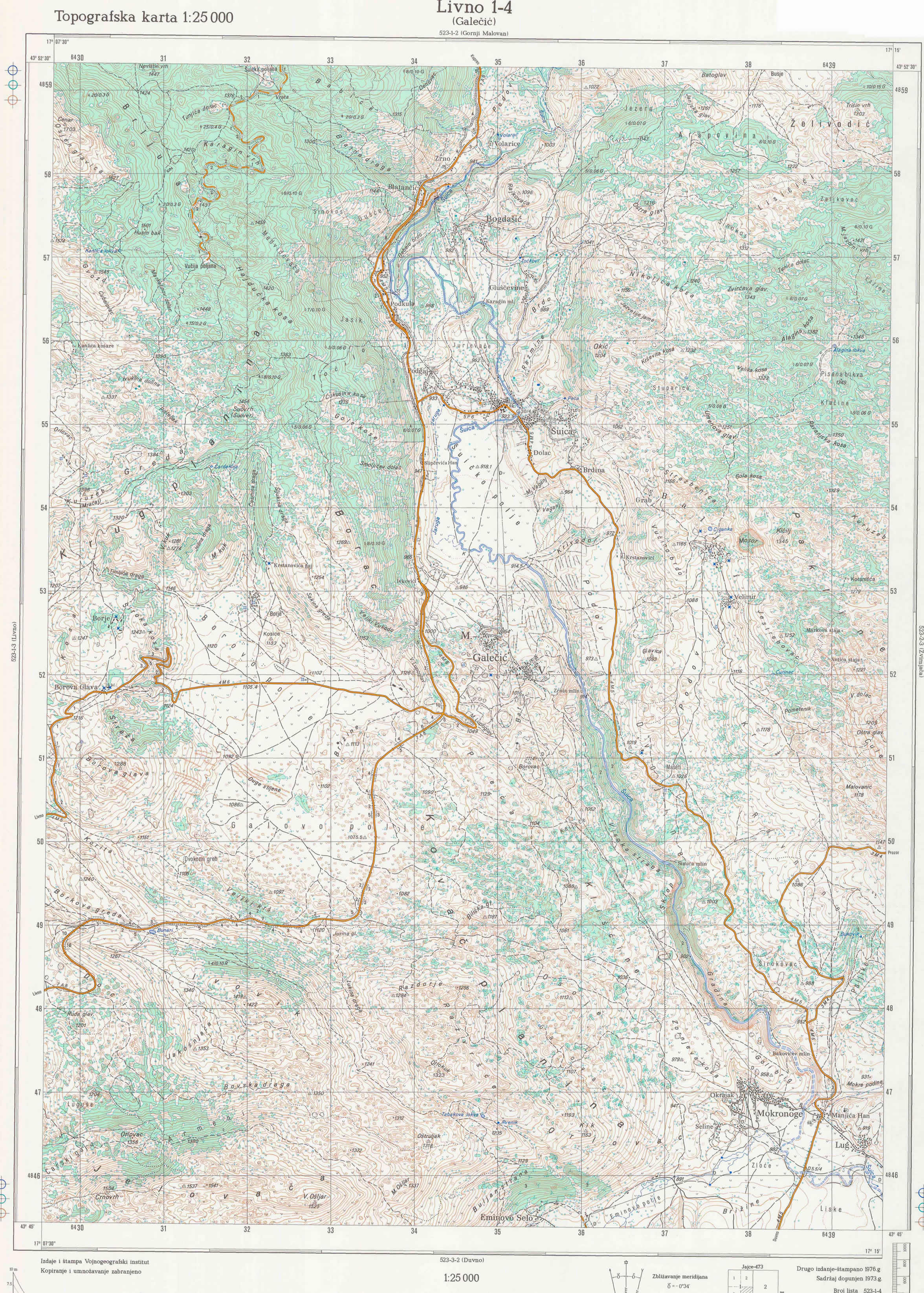  topografska karta BiH 25000 JNA  Galecic